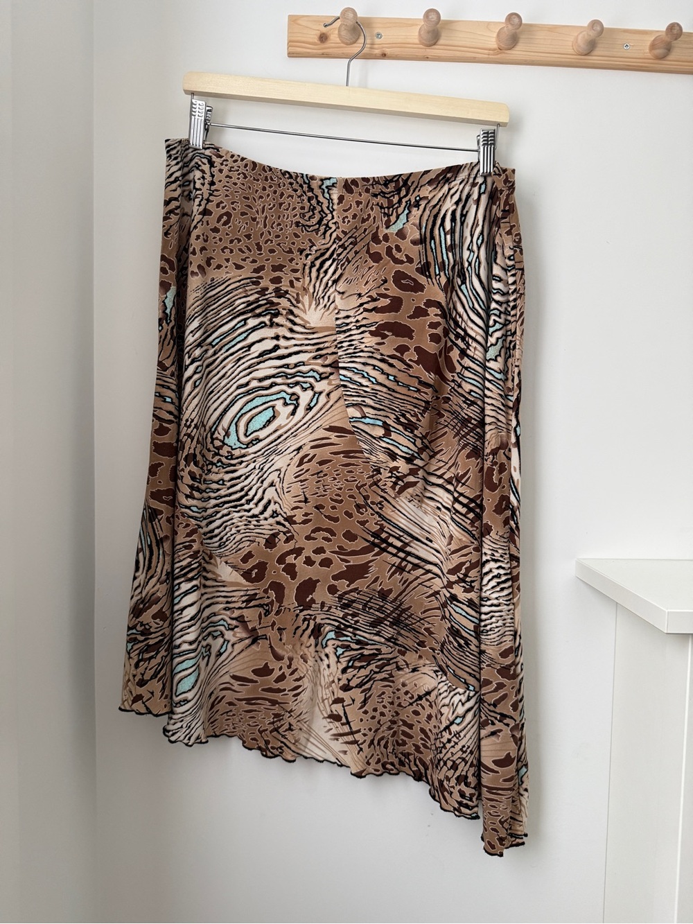 Plus Size Susan Lawrence Brown Animal-Print Midi Skirt with Teal Accents